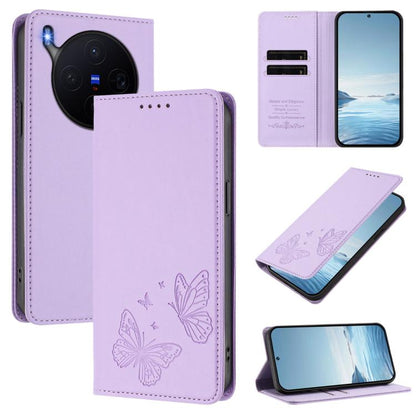 Strong Magnetic Dual Butterfly RFID Vegan Leather Phone Case, For vivo X300 Pro, For vivo X300