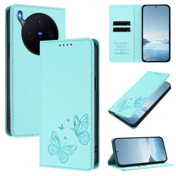 Strong Magnetic Dual Butterfly RFID Vegan Leather Phone Case, For vivo X300 Pro, For vivo X300