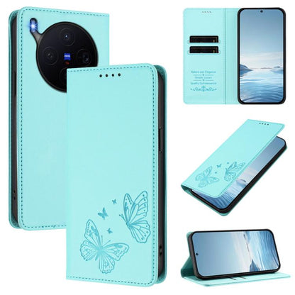 Strong Magnetic Dual Butterfly RFID Vegan Leather Phone Case, For vivo X300 Pro, For vivo X300