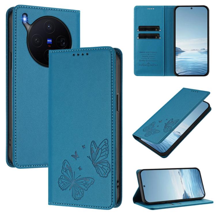 Strong Magnetic Dual Butterfly RFID Vegan Leather Phone Case, For vivo X300 Pro, For vivo X300