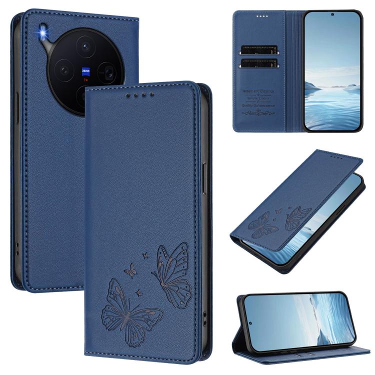 Strong Magnetic Dual Butterfly RFID Vegan Leather Phone Case, For vivo X300 Pro, For vivo X300