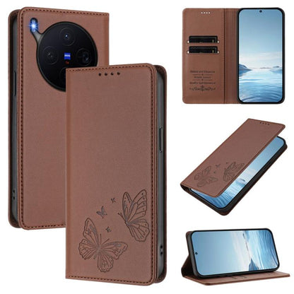 Strong Magnetic Dual Butterfly RFID Vegan Leather Phone Case, For vivo X300 Pro, For vivo X300