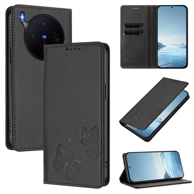 Strong Magnetic Dual Butterfly RFID Vegan Leather Phone Case, For vivo X300 Pro, For vivo X300