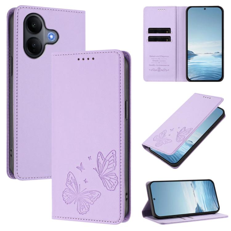 Strong Magnetic Dual Butterfly RFID Vegan Leather Phone Case, For vivo V60 Lite 5G Global, For vivo iQOO Neo10 Pro+