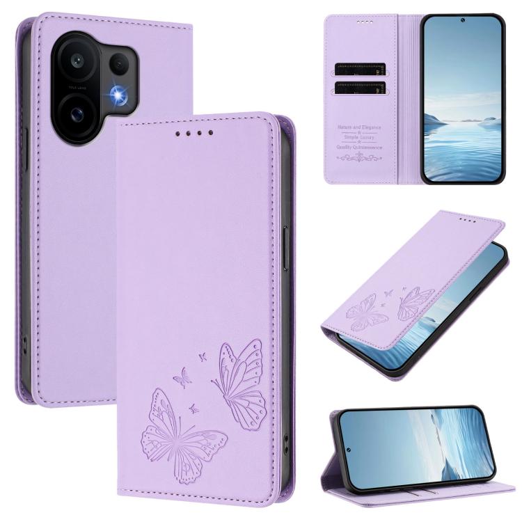 Strong Magnetic Dual Butterfly RFID Vegan Leather Phone Case, For vivo S30, For vivo X200 FE