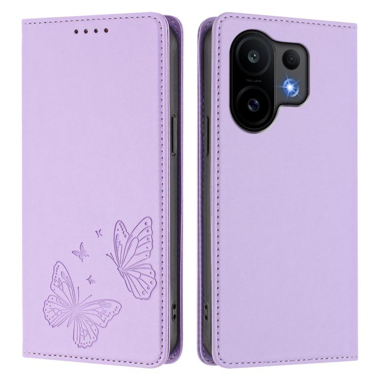 Strong Magnetic Dual Butterfly RFID Vegan Leather Phone Case, For vivo S30, For vivo X200 FE