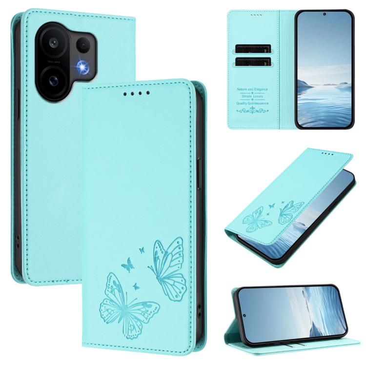 Strong Magnetic Dual Butterfly RFID Vegan Leather Phone Case, For vivo S30, For vivo X200 FE
