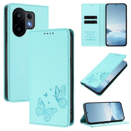 Strong Magnetic Dual Butterfly RFID Vegan Leather Phone Case, For vivo S30, For vivo X200 FE