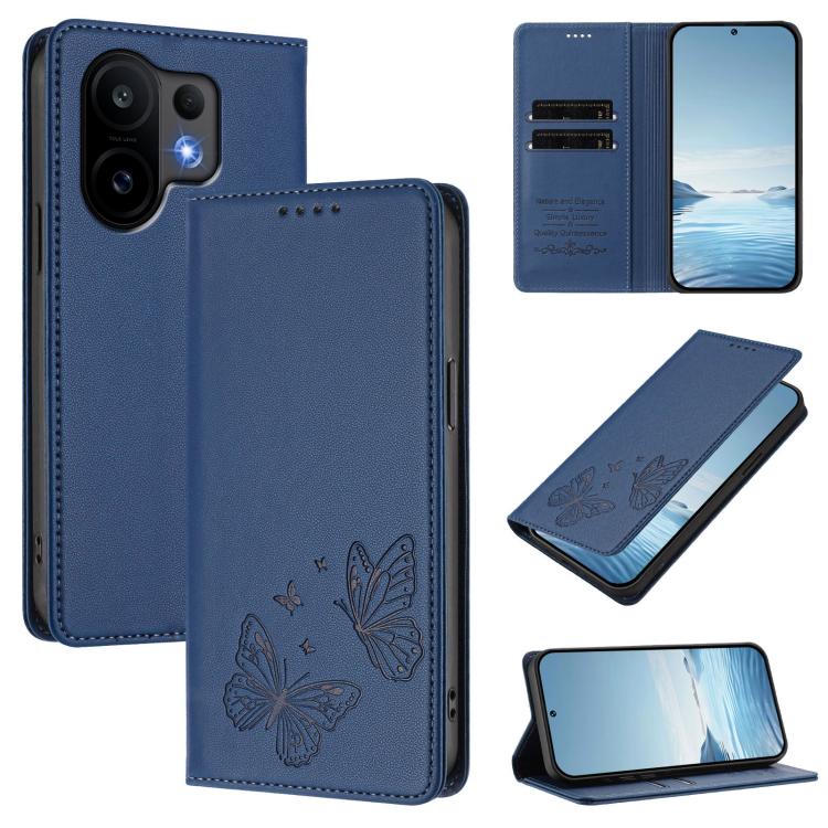 Strong Magnetic Dual Butterfly RFID Vegan Leather Phone Case, For vivo S30, For vivo X200 FE