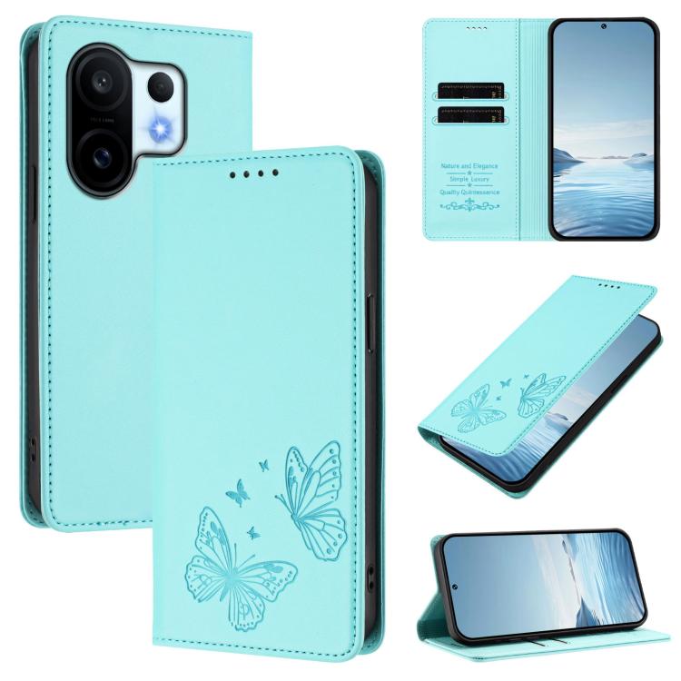 Strong Magnetic Dual Butterfly RFID Vegan Leather Phone Case, For vivo S30, For vivo X200 FE