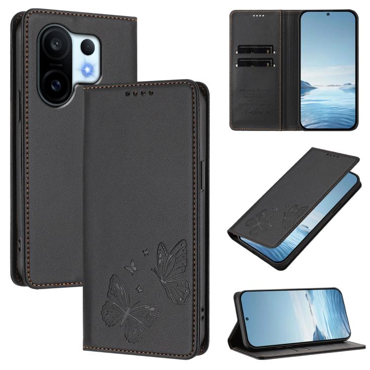 Strong Magnetic Dual Butterfly RFID Vegan Leather Phone Case, For vivo S30, For vivo X200 FE