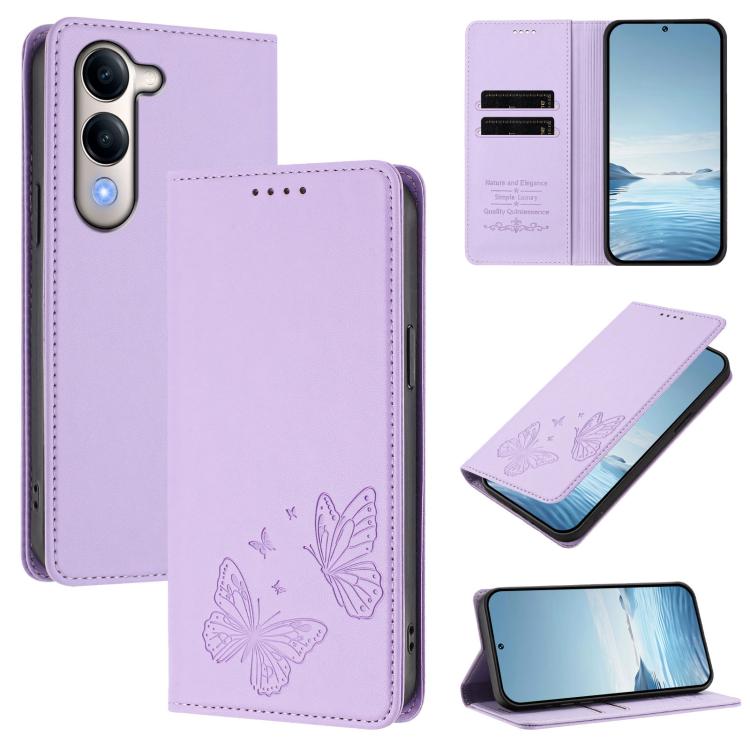 Strong Magnetic Dual Butterfly RFID Vegan Leather Phone Case, For vivo Y29s 5G Global / Y19 5G India, For vivo X200s 5G