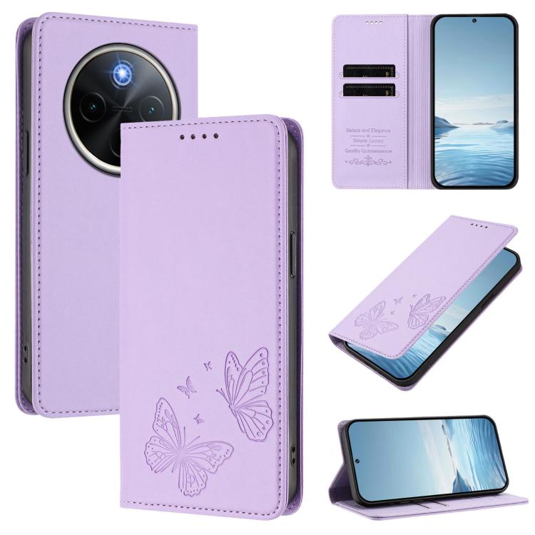 Strong Magnetic Dual Butterfly RFID Vegan Leather Phone Case, For vivo Y300 Pro+ 5G / T4 5G, For vivo V50 5G Global / V50e 5G
