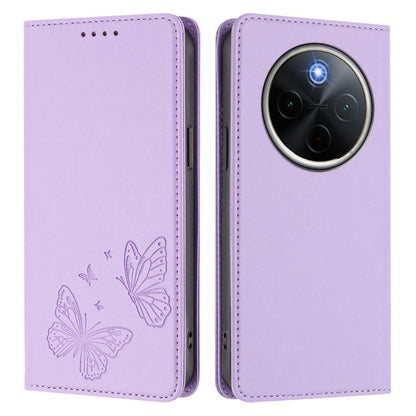 Strong Magnetic Dual Butterfly RFID Vegan Leather Phone Case, For vivo Y300 Pro+ 5G / T4 5G, For vivo V50 5G Global / V50e 5G