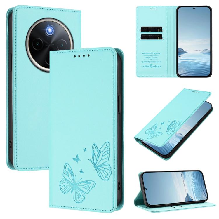 Strong Magnetic Dual Butterfly RFID Vegan Leather Phone Case, For vivo Y300 Pro+ 5G / T4 5G, For vivo V50 5G Global / V50e 5G
