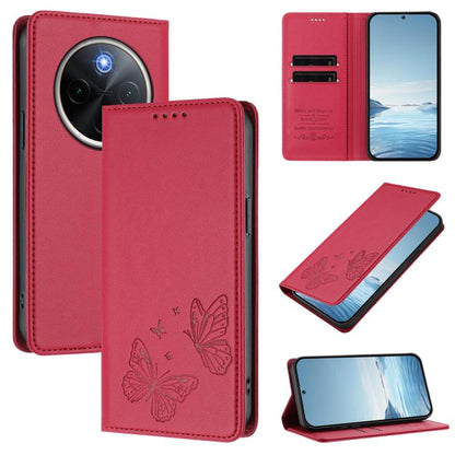 Strong Magnetic Dual Butterfly RFID Vegan Leather Phone Case, For vivo Y300 Pro+ 5G / T4 5G, For vivo V50 5G Global / V50e 5G