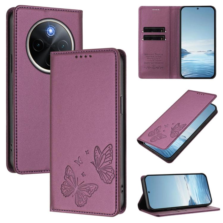 Strong Magnetic Dual Butterfly RFID Vegan Leather Phone Case, For vivo Y300 Pro+ 5G / T4 5G, For vivo V50 5G Global / V50e 5G