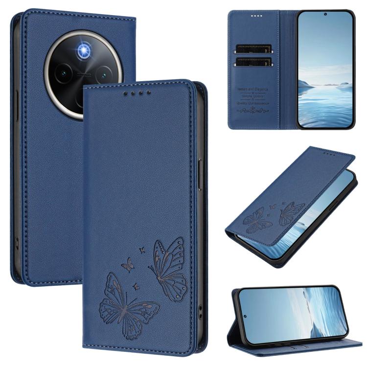 Strong Magnetic Dual Butterfly RFID Vegan Leather Phone Case, For vivo Y300 Pro+ 5G / T4 5G, For vivo V50 5G Global / V50e 5G