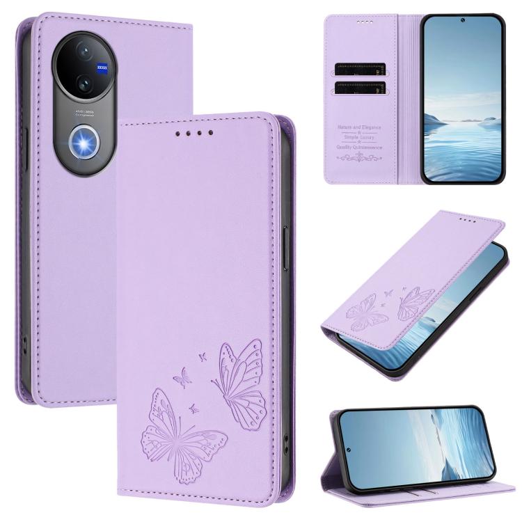 Strong Magnetic Dual Butterfly RFID Vegan Leather Phone Case, For vivo Y300 Pro+ 5G / T4 5G, For vivo V50 5G Global / V50e 5G