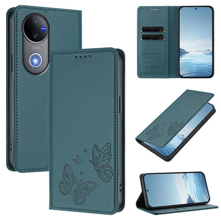 Strong Magnetic Dual Butterfly RFID Vegan Leather Phone Case, For vivo Y300 Pro+ 5G / T4 5G, For vivo V50 5G Global / V50e 5G