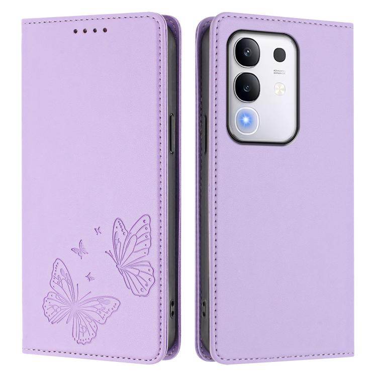 Strong Magnetic Dual Butterfly RFID Vegan Leather Phone Case, For vivo Y29 4G Global / T4x 5G / Y300T 5G, For vivo V50 Lite 5G / 4G Global