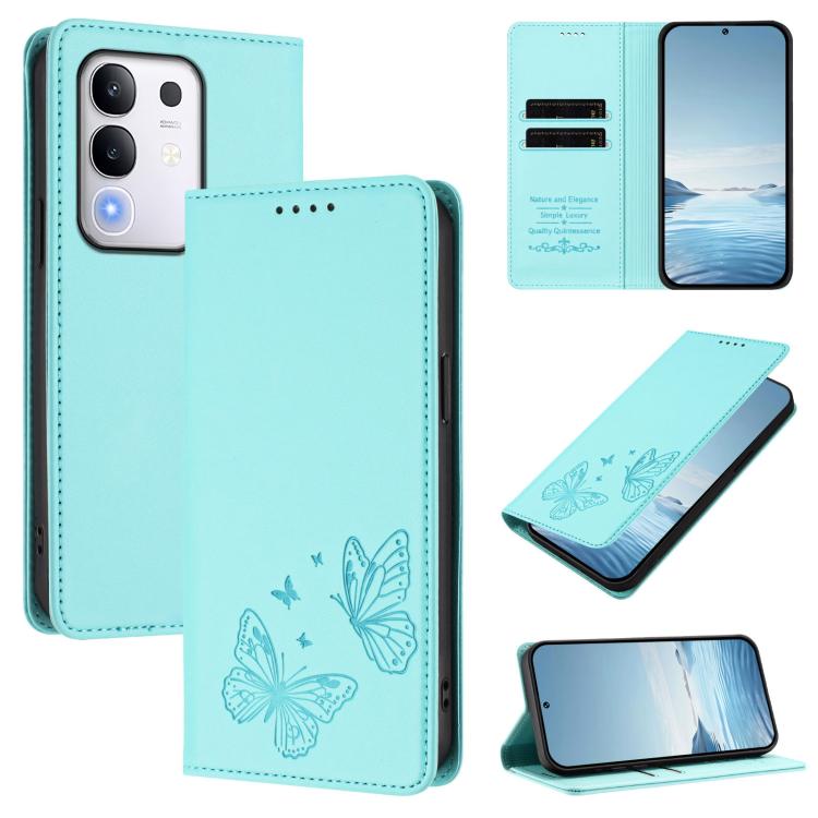 Strong Magnetic Dual Butterfly RFID Vegan Leather Phone Case, For vivo Y29 4G Global / T4x 5G / Y300T 5G, For vivo V50 Lite 5G / 4G Global