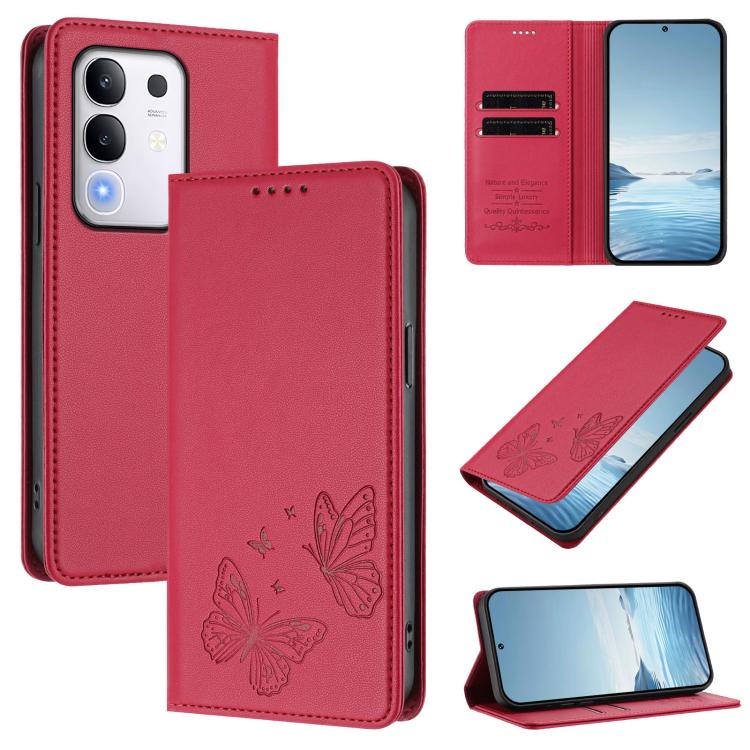 Strong Magnetic Dual Butterfly RFID Vegan Leather Phone Case, For vivo Y29 4G Global / T4x 5G / Y300T 5G, For vivo V50 Lite 5G / 4G Global
