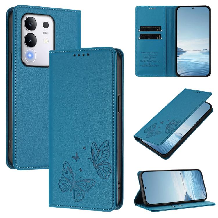 Strong Magnetic Dual Butterfly RFID Vegan Leather Phone Case, For vivo Y29 4G Global / T4x 5G / Y300T 5G, For vivo V50 Lite 5G / 4G Global