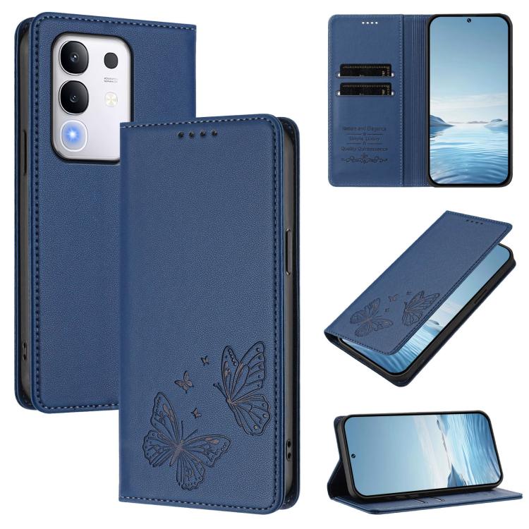 Strong Magnetic Dual Butterfly RFID Vegan Leather Phone Case, For vivo Y29 4G Global / T4x 5G / Y300T 5G, For vivo V50 Lite 5G / 4G Global