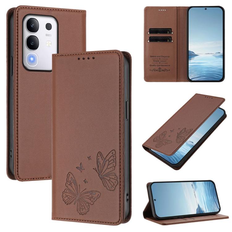 Strong Magnetic Dual Butterfly RFID Vegan Leather Phone Case, For vivo Y29 4G Global / T4x 5G / Y300T 5G, For vivo V50 Lite 5G / 4G Global