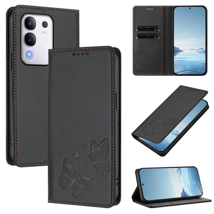 Strong Magnetic Dual Butterfly RFID Vegan Leather Phone Case, For vivo Y29 4G Global / T4x 5G / Y300T 5G, For vivo V50 Lite 5G / 4G Global