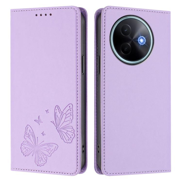 Strong Magnetic Dual Butterfly RFID Vegan Leather Phone Case, For vivo Y39 5G Global, For vivo Y19s 4G Global / Y29 5G India