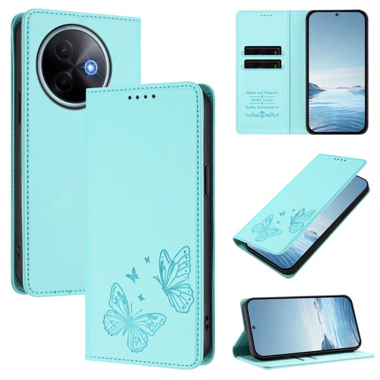Strong Magnetic Dual Butterfly RFID Vegan Leather Phone Case, For vivo Y39 5G Global, For vivo Y19s 4G Global / Y29 5G India