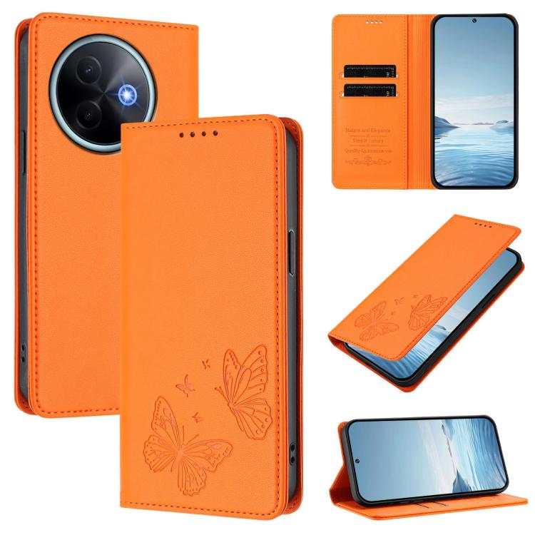 Strong Magnetic Dual Butterfly RFID Vegan Leather Phone Case, For vivo Y39 5G Global, For vivo Y19s 4G Global / Y29 5G India