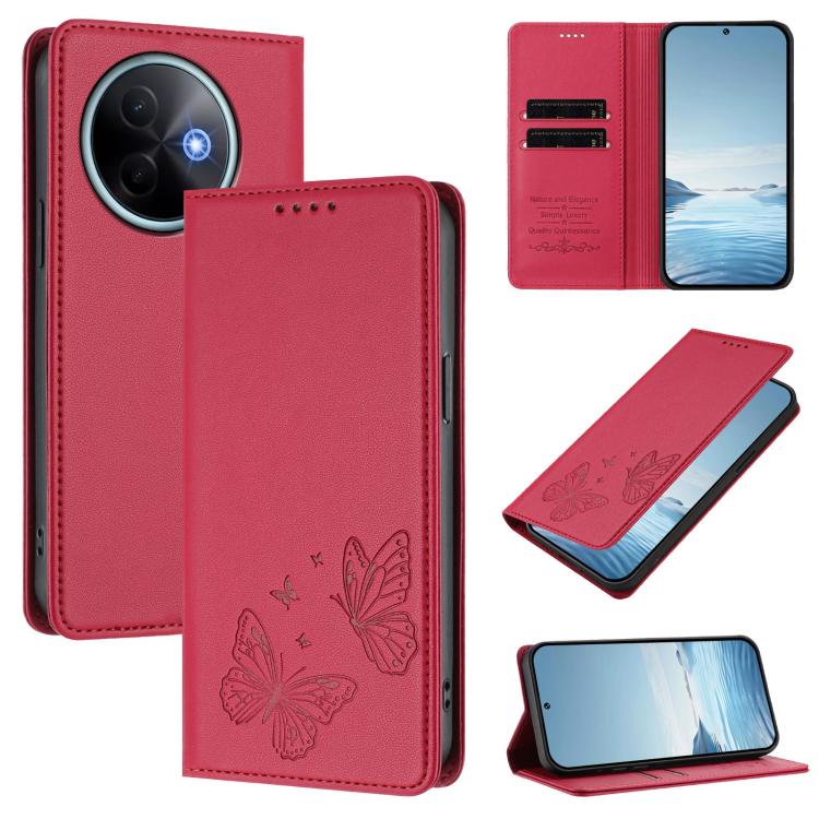 Strong Magnetic Dual Butterfly RFID Vegan Leather Phone Case, For vivo Y39 5G Global, For vivo Y19s 4G Global / Y29 5G India