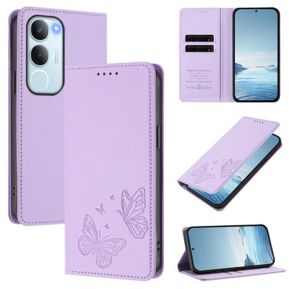 Strong Magnetic Dual Butterfly RFID Vegan Leather Phone Case, For vivo Y39 5G Global, For vivo Y19s 4G Global / Y29 5G India