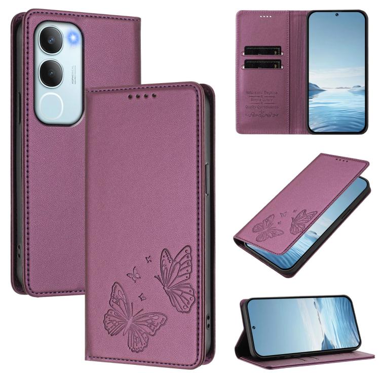 Strong Magnetic Dual Butterfly RFID Vegan Leather Phone Case, For vivo Y39 5G Global, For vivo Y19s 4G Global / Y29 5G India