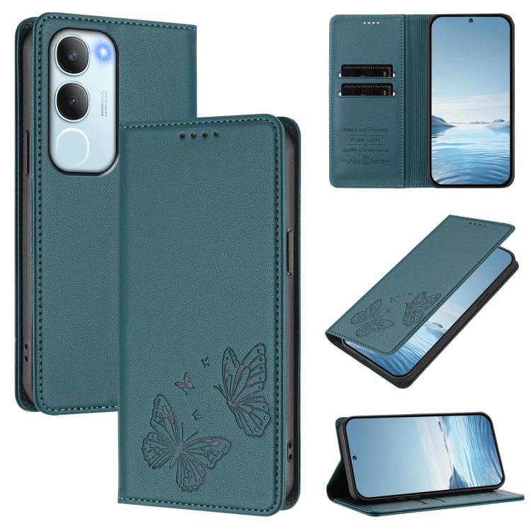 Strong Magnetic Dual Butterfly RFID Vegan Leather Phone Case, For vivo Y39 5G Global, For vivo Y19s 4G Global / Y29 5G India