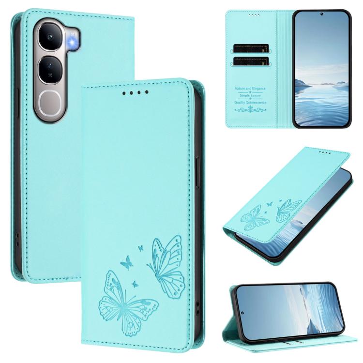 Strong Magnetic Dual Butterfly RFID Vegan Leather Phone Case, For vivo Y300 5G IDN / V40 Lite 5G / 4G IDN, For vivo X200 5G