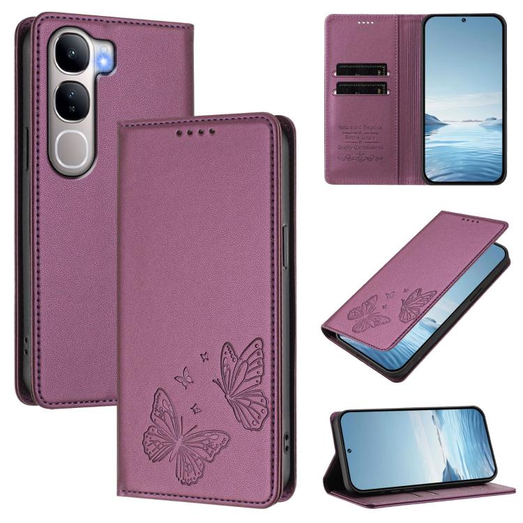 Strong Magnetic Dual Butterfly RFID Vegan Leather Phone Case, For vivo Y300 5G IDN / V40 Lite 5G / 4G IDN, For vivo X200 5G