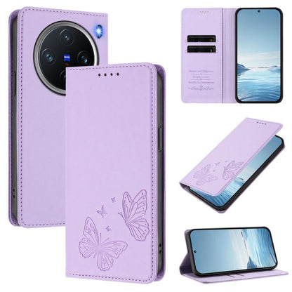 Strong Magnetic Dual Butterfly RFID Vegan Leather Phone Case, For vivo X200 Pro mini, For vivo X200 Pro 5G