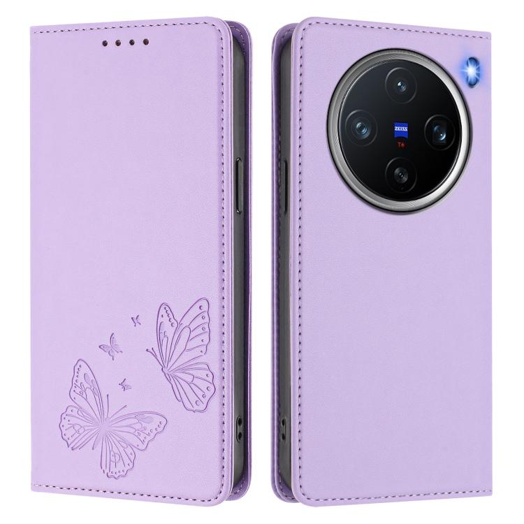 Strong Magnetic Dual Butterfly RFID Vegan Leather Phone Case, For vivo X200 Pro mini, For vivo X200 Pro 5G