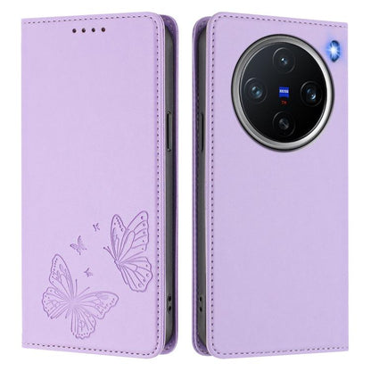 Strong Magnetic Dual Butterfly RFID Vegan Leather Phone Case, For vivo X200 Pro mini, For vivo X200 Pro 5G