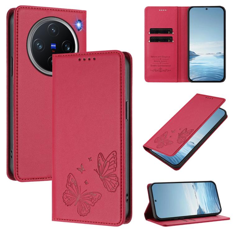 Strong Magnetic Dual Butterfly RFID Vegan Leather Phone Case, For vivo X200 Pro mini, For vivo X200 Pro 5G
