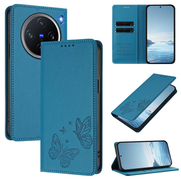 Strong Magnetic Dual Butterfly RFID Vegan Leather Phone Case, For vivo X200 Pro mini, For vivo X200 Pro 5G