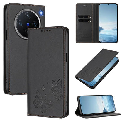 Strong Magnetic Dual Butterfly RFID Vegan Leather Phone Case, For vivo X200 Pro mini, For vivo X200 Pro 5G