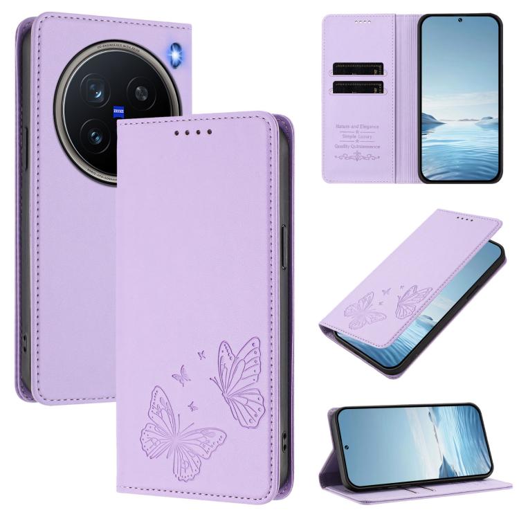 Strong Magnetic Dual Butterfly RFID Vegan Leather Phone Case, For vivo X200 Pro mini, For vivo X200 Pro 5G
