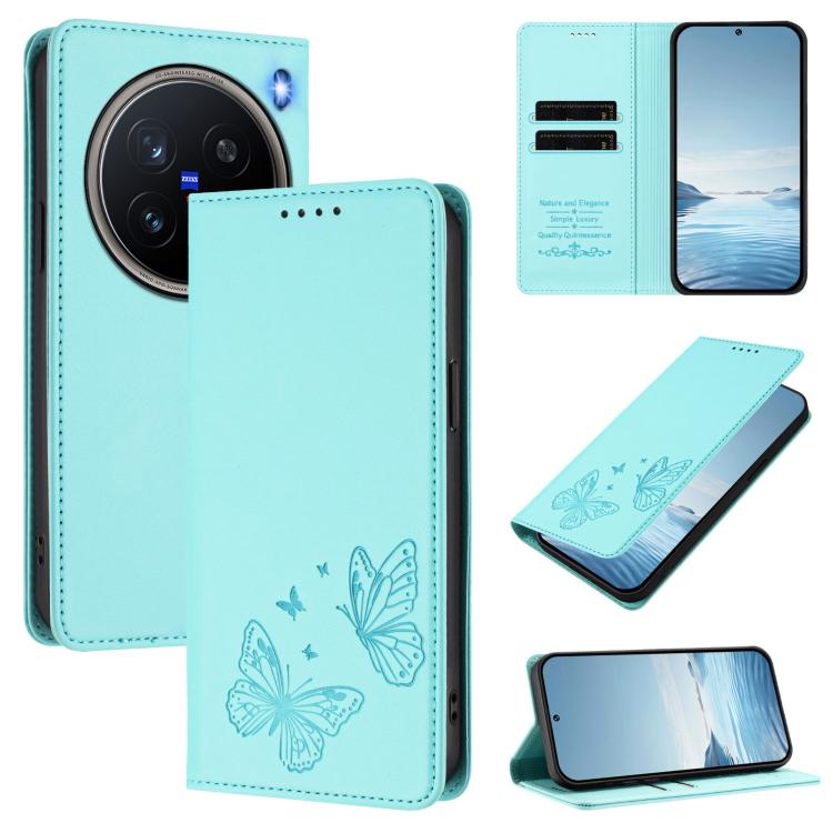 Strong Magnetic Dual Butterfly RFID Vegan Leather Phone Case, For vivo X200 Pro mini, For vivo X200 Pro 5G