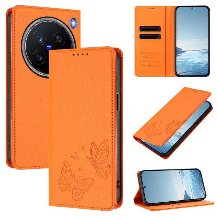 Strong Magnetic Dual Butterfly RFID Vegan Leather Phone Case, For vivo X200 Pro mini, For vivo X200 Pro 5G