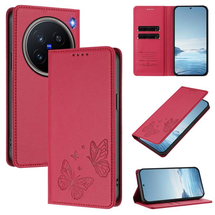 Strong Magnetic Dual Butterfly RFID Vegan Leather Phone Case, For vivo X200 Pro mini, For vivo X200 Pro 5G